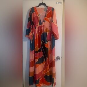 Multicolor Abstract Print BoHo Maxi Dress Size XXL